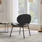 Shell Chair Single Side Chair Tripod Black Leather Lounge Chair in Walnut Finish Comfortable Backrest,Black color