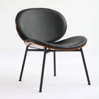 Shell Chair Single Side Chair Tripod Black Leather Lounge Chair in Walnut Finish Comfortable Backrest,Black color