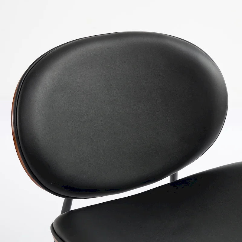 Shell Chair Single Side Chair Tripod Black Leather Lounge Chair in Walnut Finish Comfortable Backrest,Black color