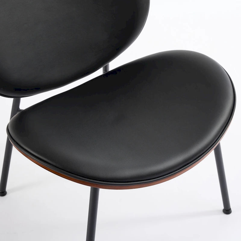 Shell Chair Single Side Chair Tripod Black Leather Lounge Chair in Walnut Finish Comfortable Backrest,Black color