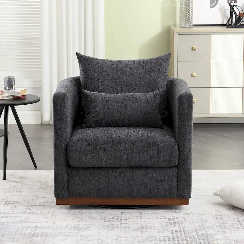 Chenille Swivel Barrel Chair with Sturdy Metal Base and Ergonomic Design