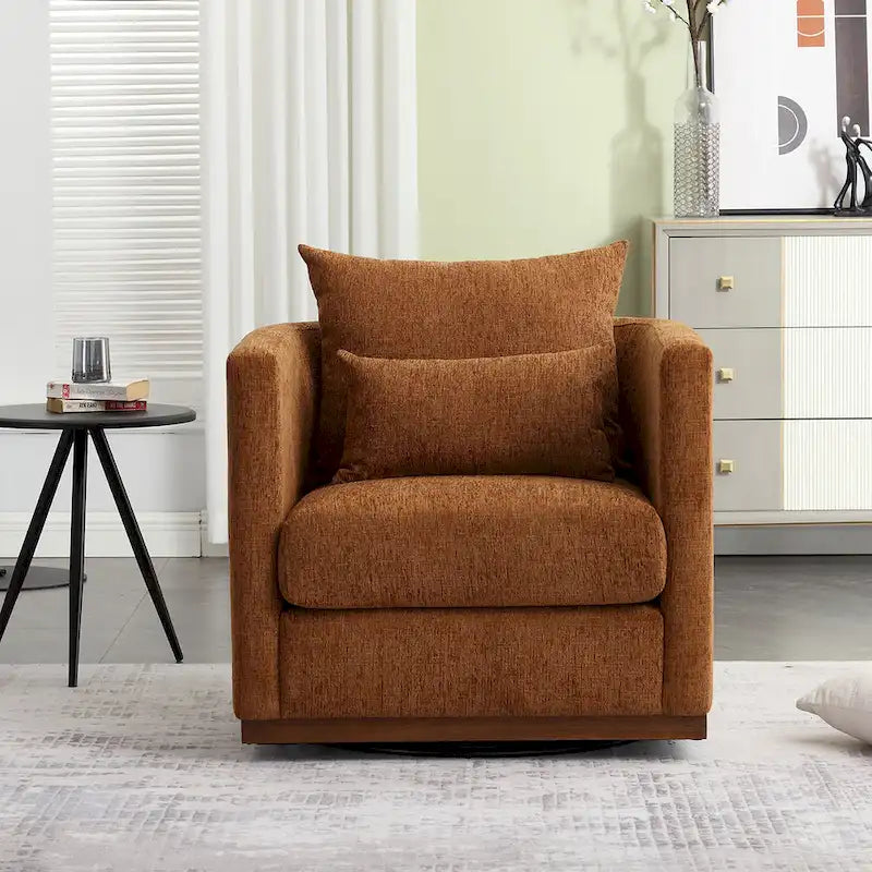 Chenille Swivel Barrel Chair with Sturdy Metal Base and Ergonomic Design