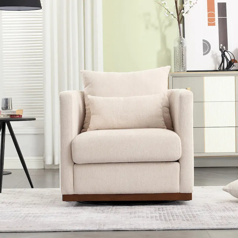 Chenille Swivel Barrel Chair with Sturdy Metal Base and Ergonomic Design