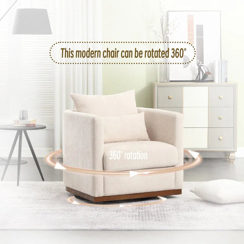Chenille Swivel Barrel Chair with Sturdy Metal Base and Ergonomic Design
