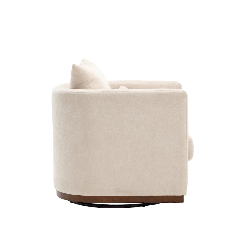 Chenille Swivel Barrel Chair with Sturdy Metal Base and Ergonomic Design