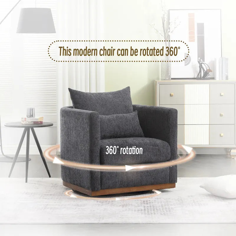 Chenille Swivel Barrel Chair with Sturdy Metal Base and Ergonomic Design