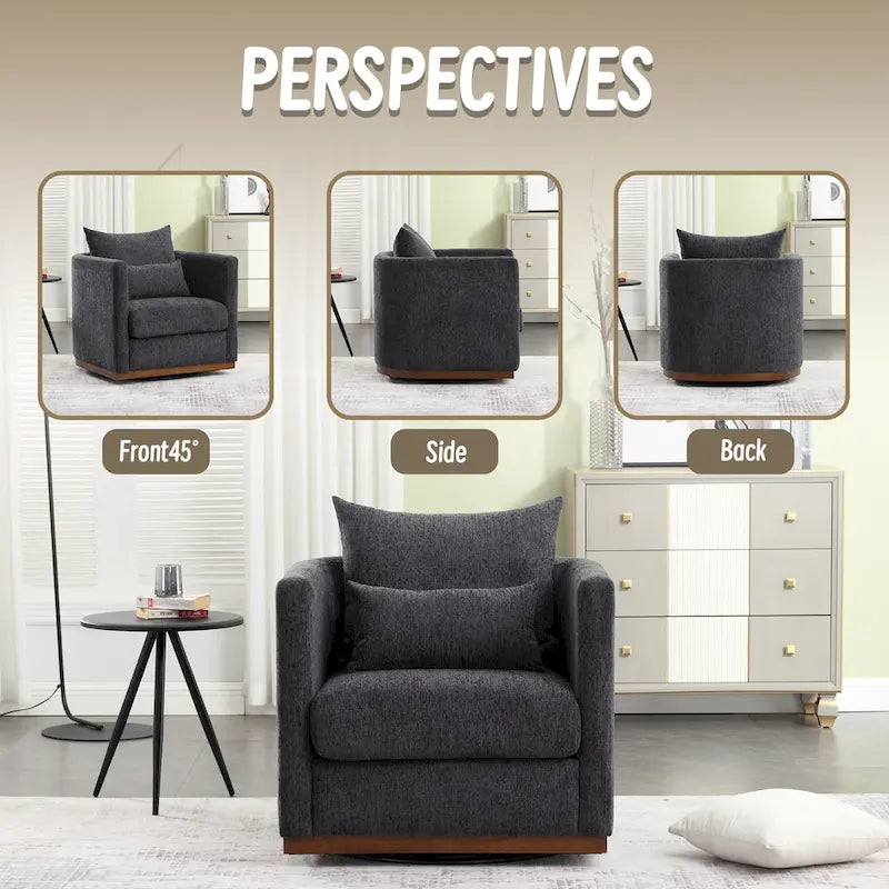 Chenille Swivel Barrel Chair with Sturdy Metal Base and Ergonomic Design