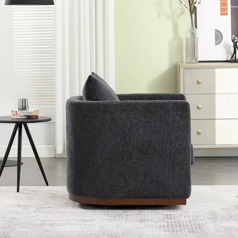 Chenille Swivel Barrel Chair with Sturdy Metal Base and Ergonomic Design