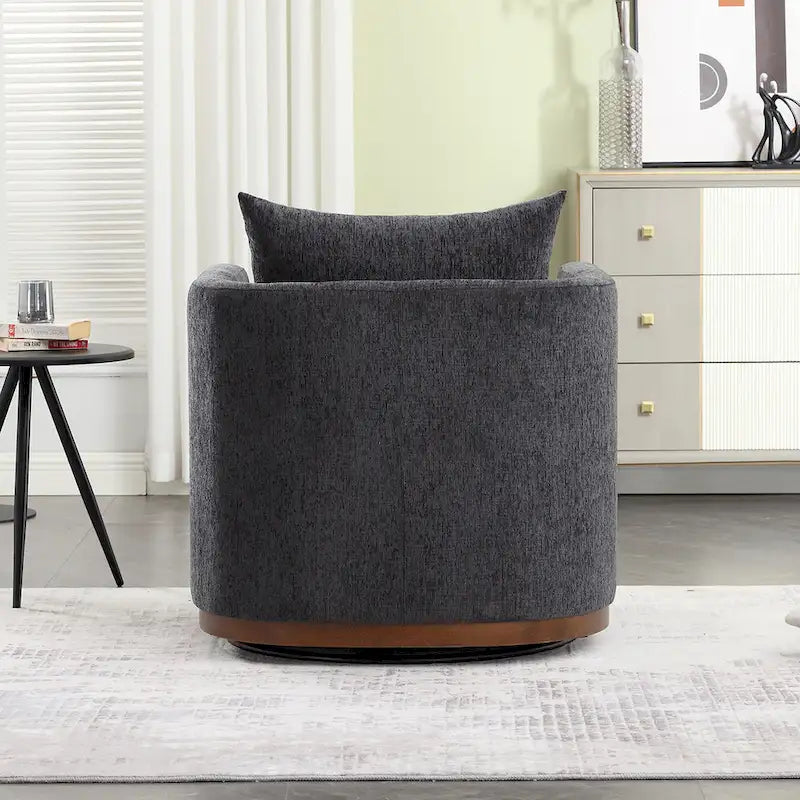 Chenille Swivel Barrel Chair with Sturdy Metal Base and Ergonomic Design