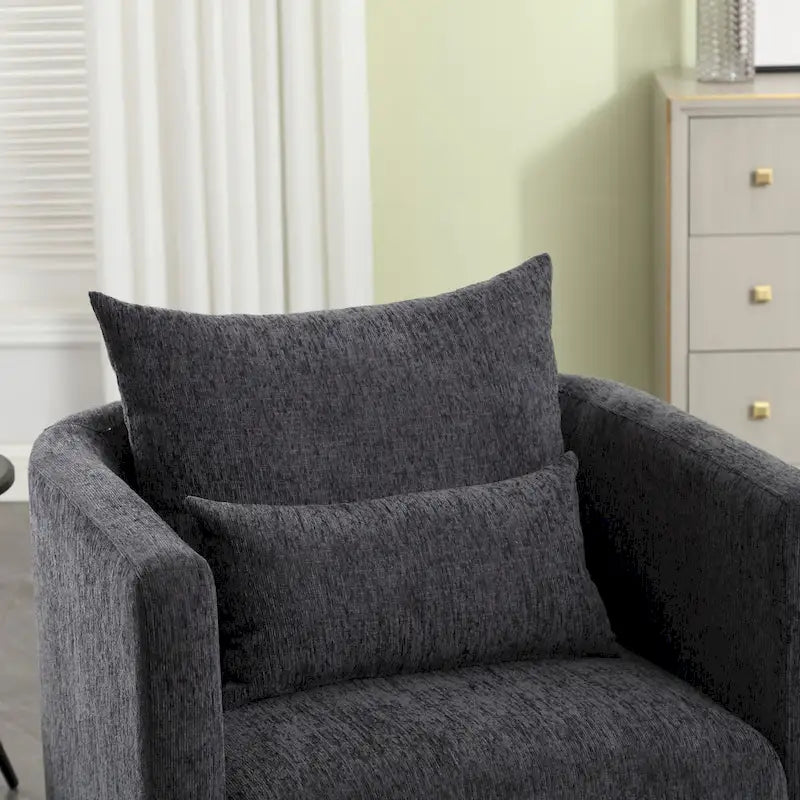 Chenille Swivel Barrel Chair with Sturdy Metal Base and Ergonomic Design