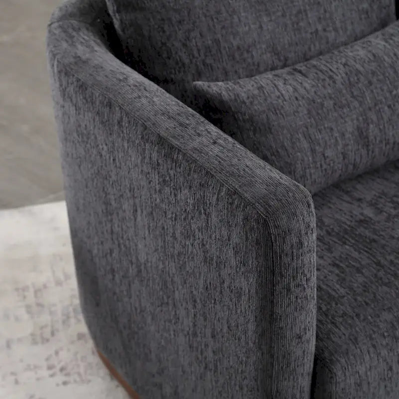 Chenille Swivel Barrel Chair with Sturdy Metal Base and Ergonomic Design