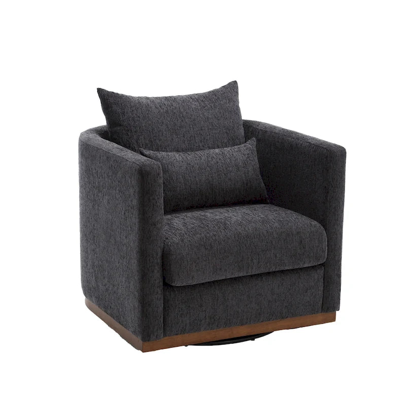 Chenille Swivel Barrel Chair with Sturdy Metal Base and Ergonomic Design