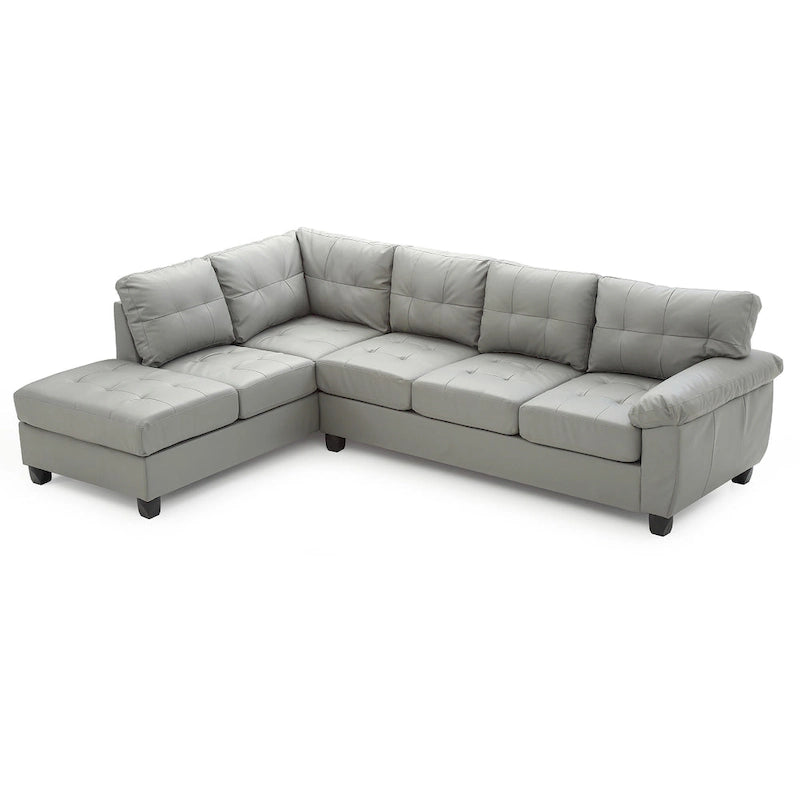 Tufted Reversible Faux Leather L-Shape Sectional Sofa - 111  - Gray