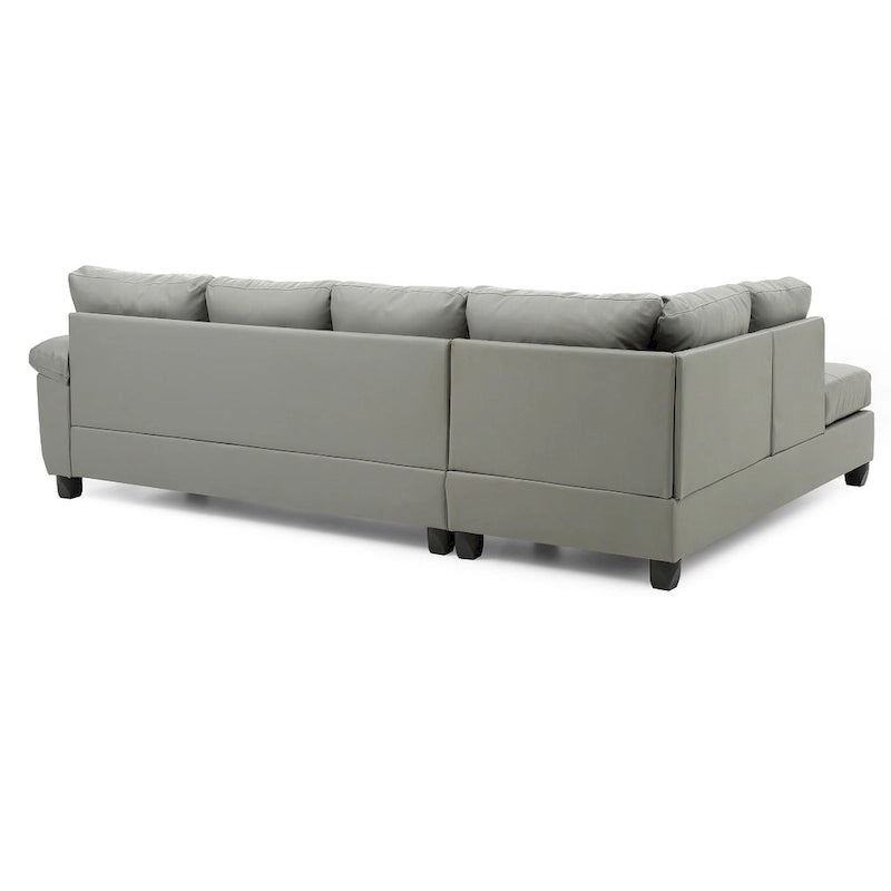 Tufted Reversible Faux Leather L-Shape Sectional Sofa - 111  - Gray