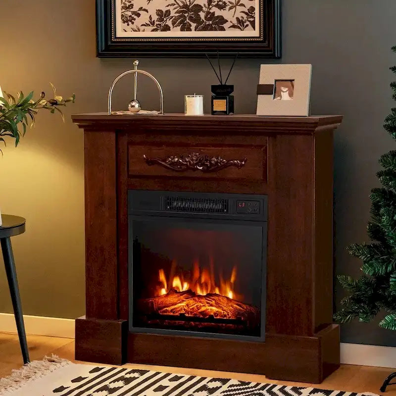 32  Heater Electric Fireplace TV Stand W/ Remote Control 1400W Brown - 42 inches