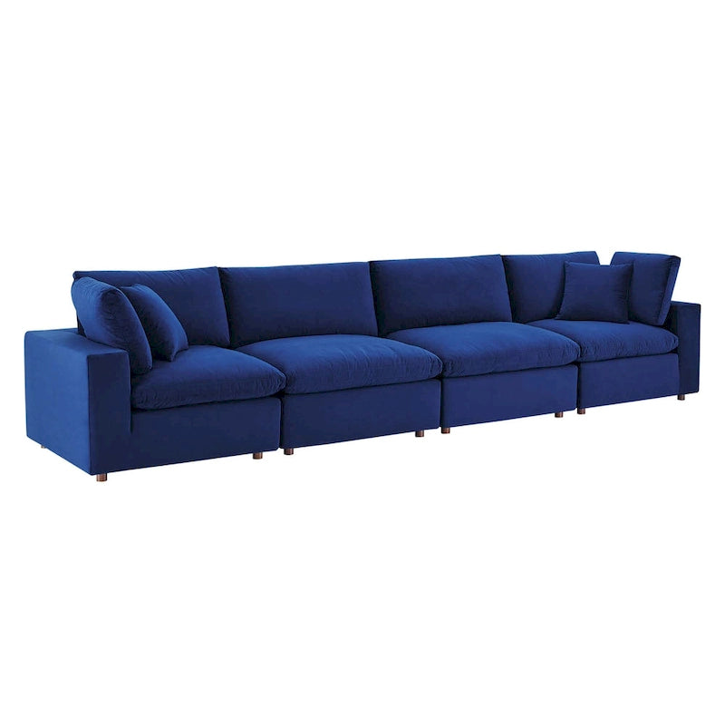 Down Filled Overstuffed Performance Velvet 4-Seater Sofa