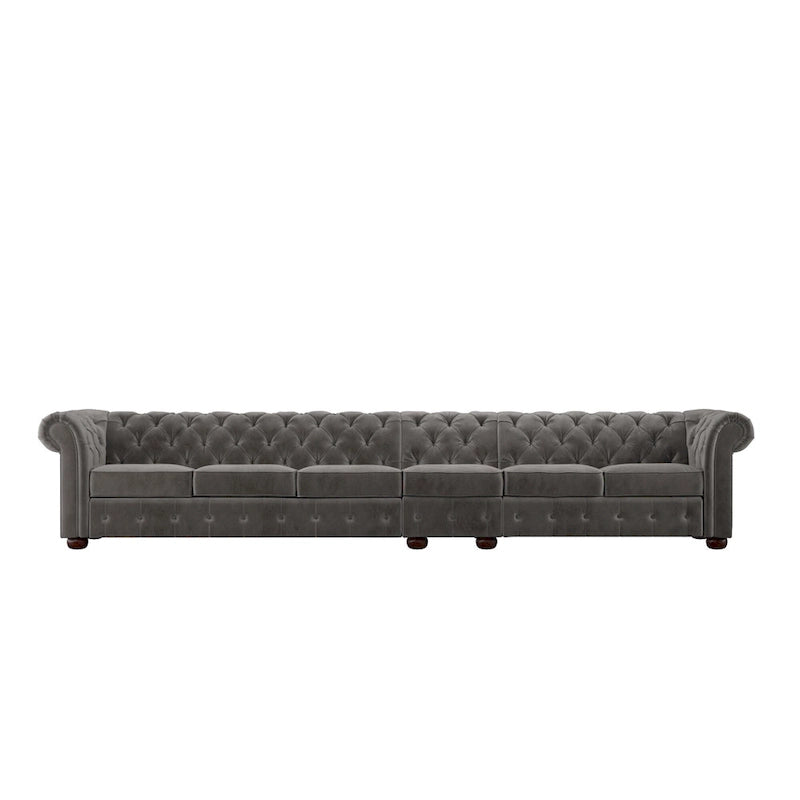 Grey Button-Tufted Chesterfield Sofa - 4/5/6 Seater