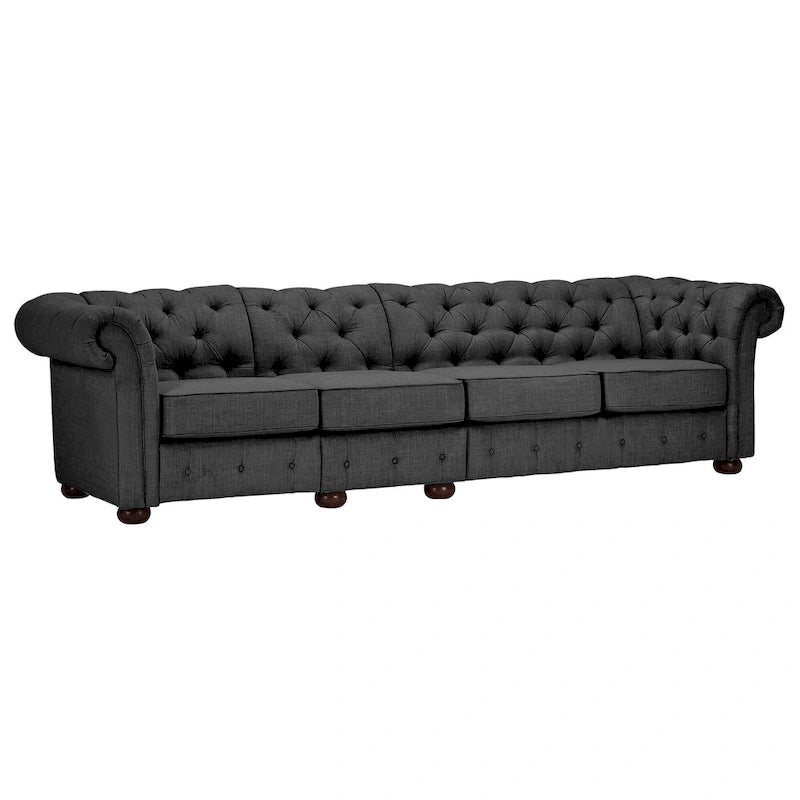 Grey Button-Tufted Chesterfield Sofa - 4/5/6 Seater