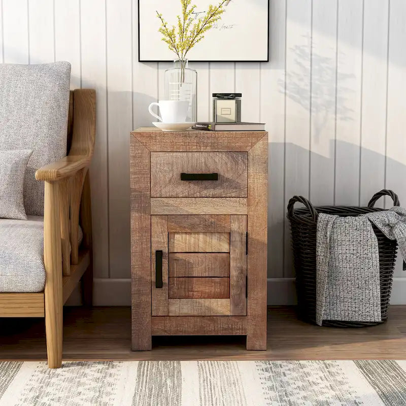 23-inch solid wood storage side table in warm country tones