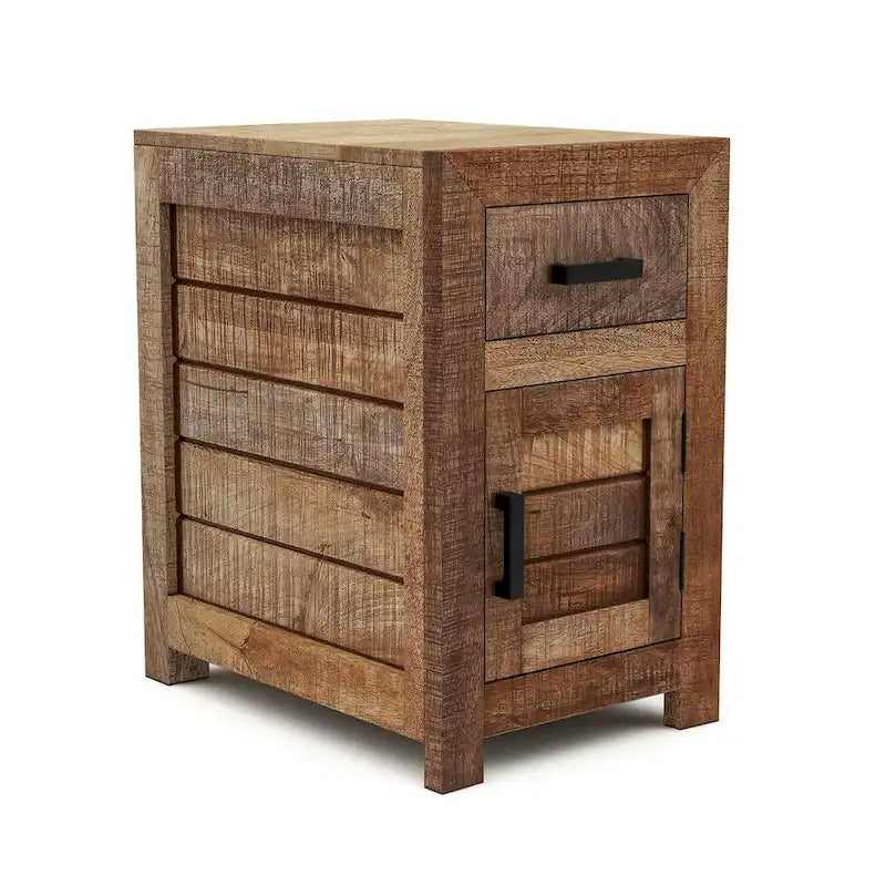 23-inch solid wood storage side table in warm country tones