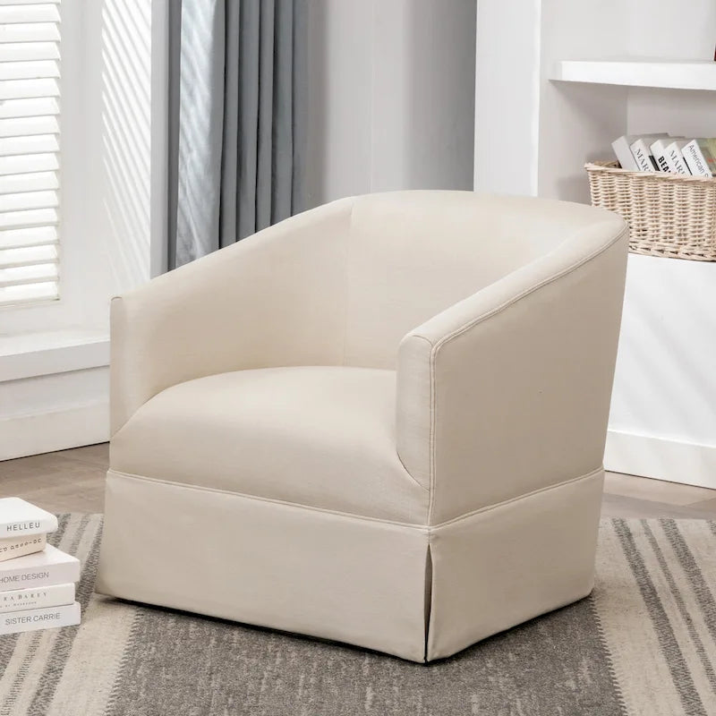 Skirted Fabric Swivel Accent Chair - Linen/Sky Blue - Single Seat