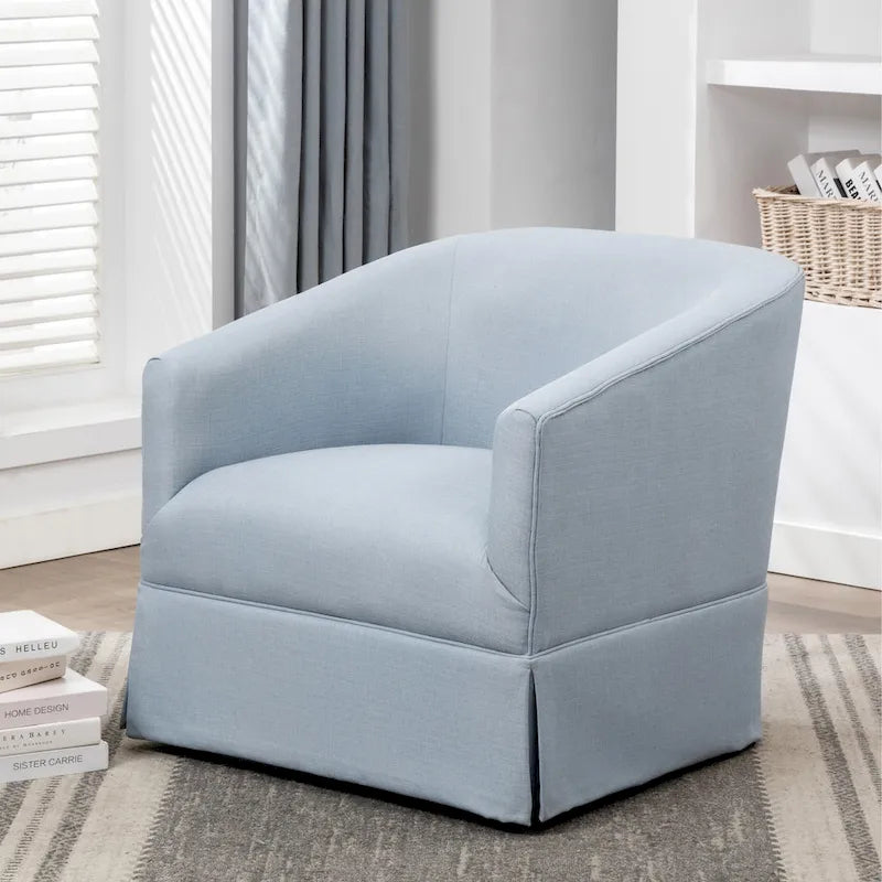 Skirted Fabric Swivel Accent Chair - Linen/Sky Blue - Single Seat