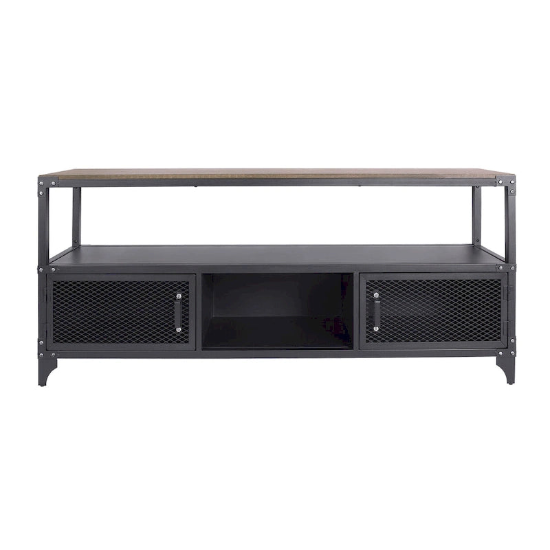 Country Style Black and Dark Walnut 70-inch Steel Double-Layer TV Stand