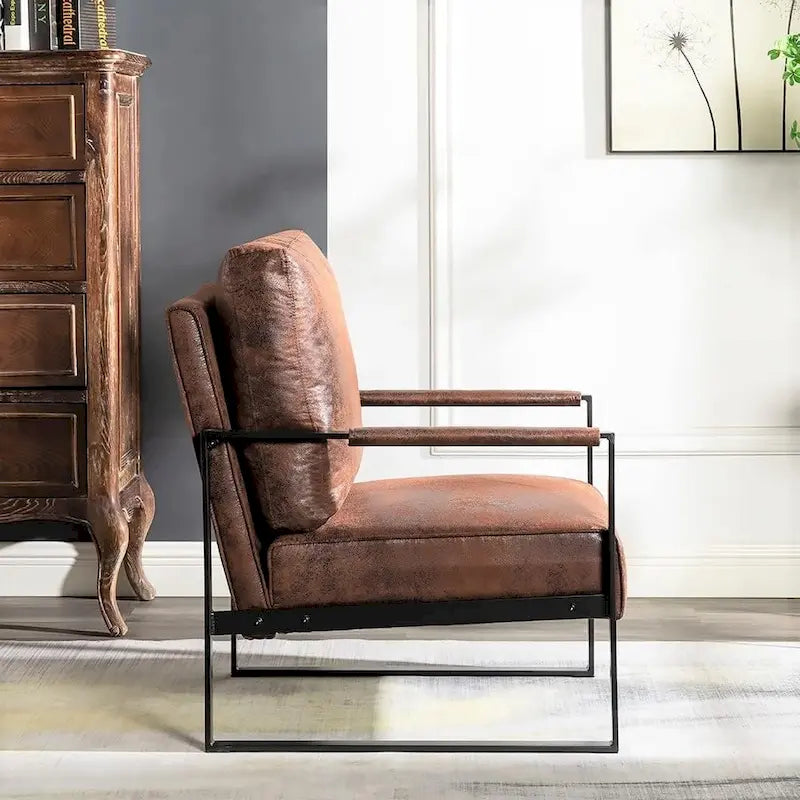 Microfiber Upholstery Metal Arms Chair