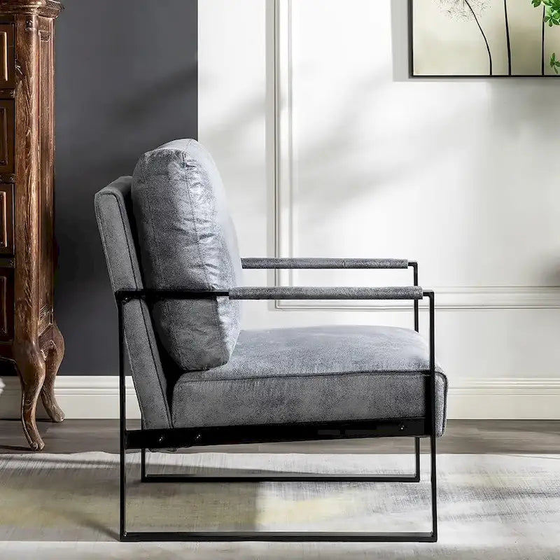 Microfiber Upholstery Metal Arms Chair