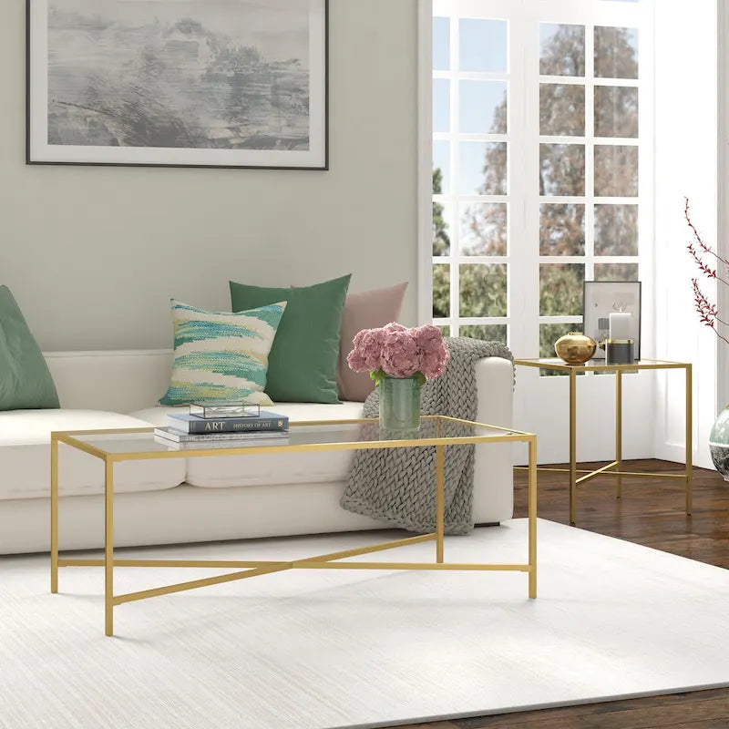 Glass Top Coffee Table with Steel Frame