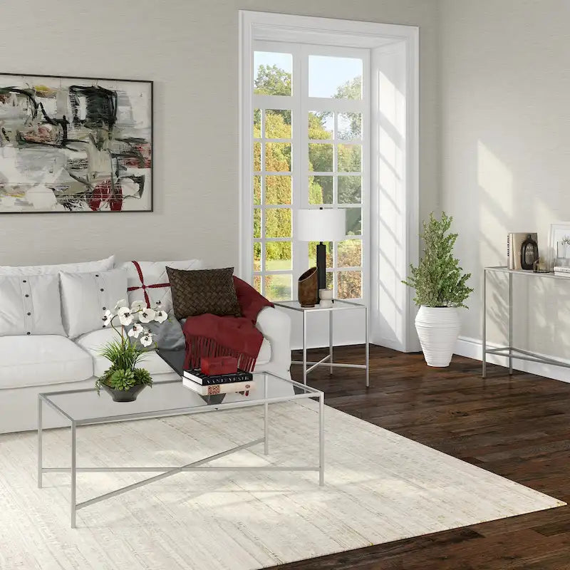 Glass Top Coffee Table with Steel Frame