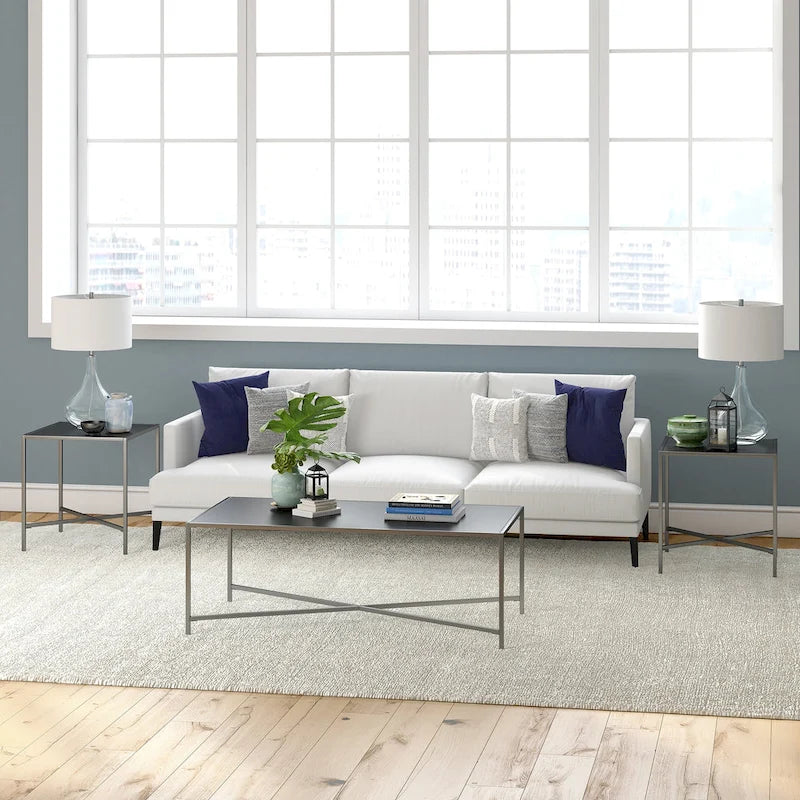Glass Top Coffee Table with Steel Frame