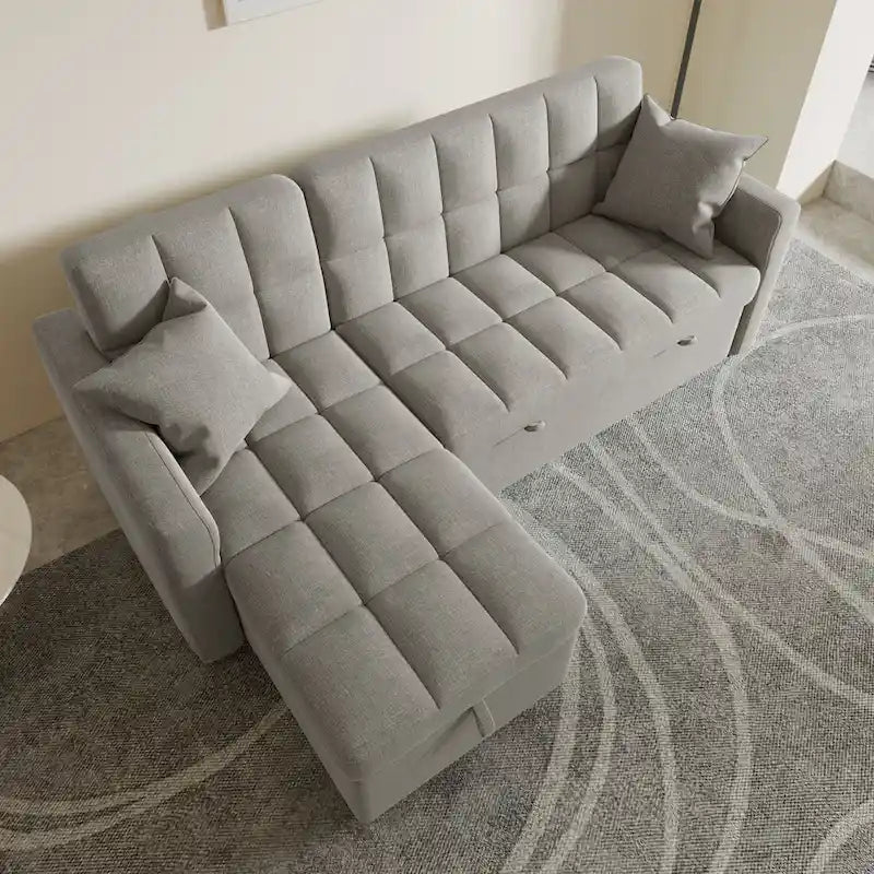 L-shaped Pull-out Sleeper Sectional Sofa Bed with Storage Chaise