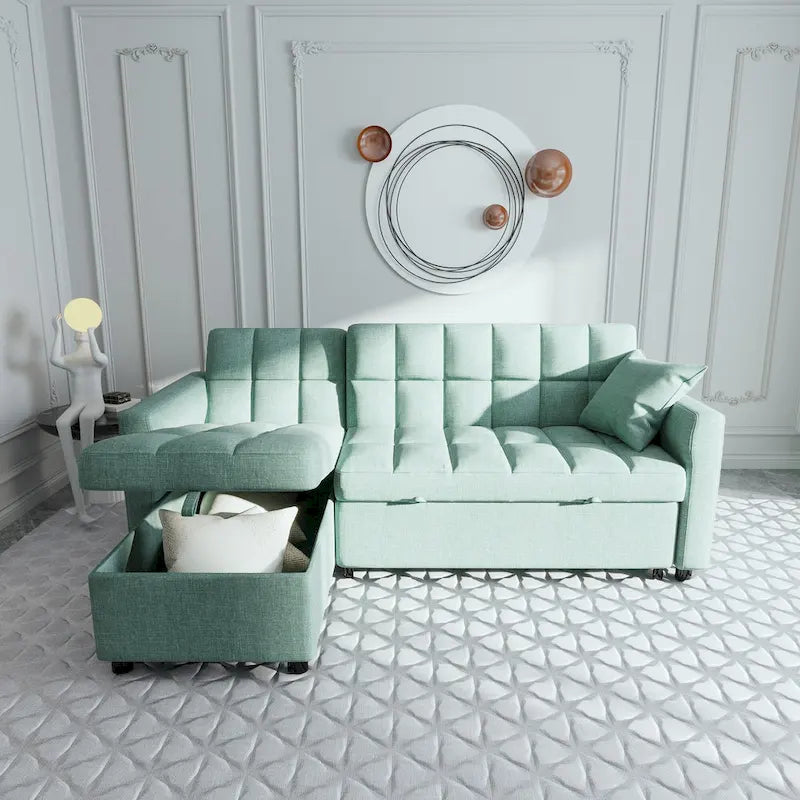 L-shaped Pull-out Sleeper Sectional Sofa Bed with Storage Chaise
