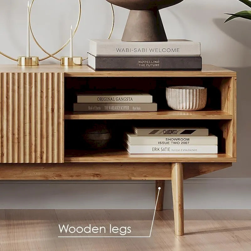 TV Stand Console Fits TV's up to 65 in. with Wood Legs in Mid Century Modern Scandinavian Design