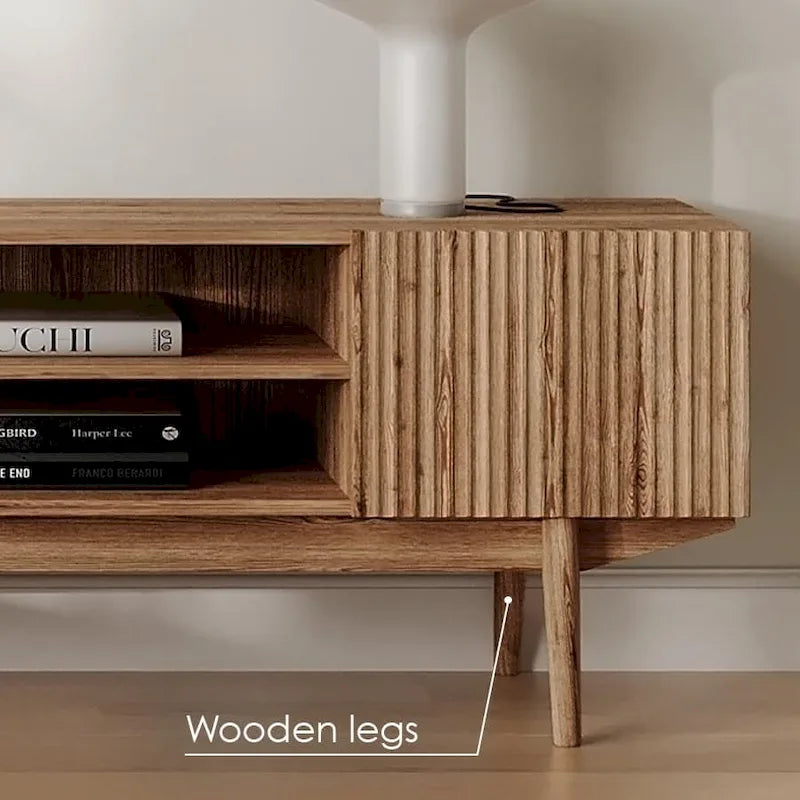 TV Stand Console Fits TV's up to 65 in. with Wood Legs in Mid Century Modern Scandinavian Design