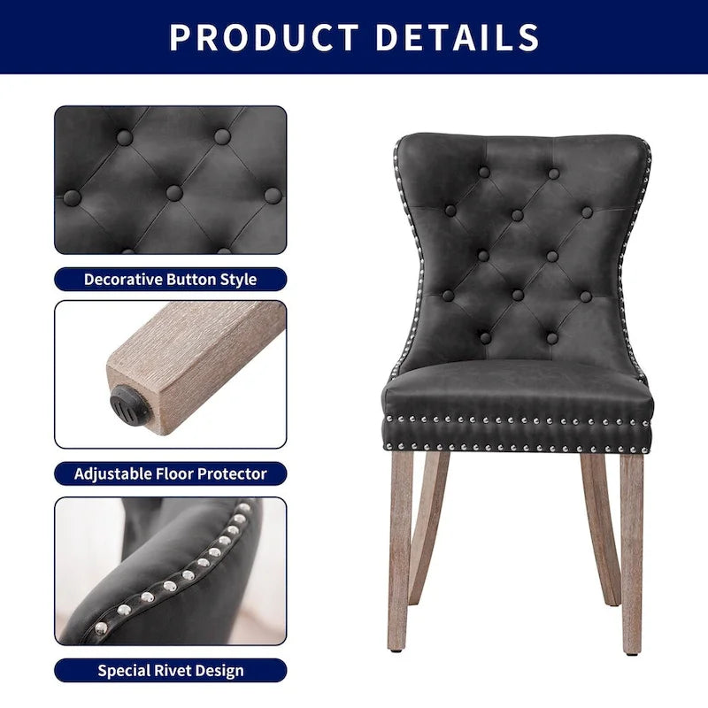 Faux Leather Wing-back Dining Chair with Button Tufting