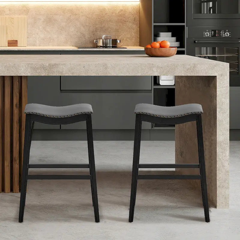 Set of 2 Saddle Bar Stools Bar Height Kitchen Chairs w/ Rubber