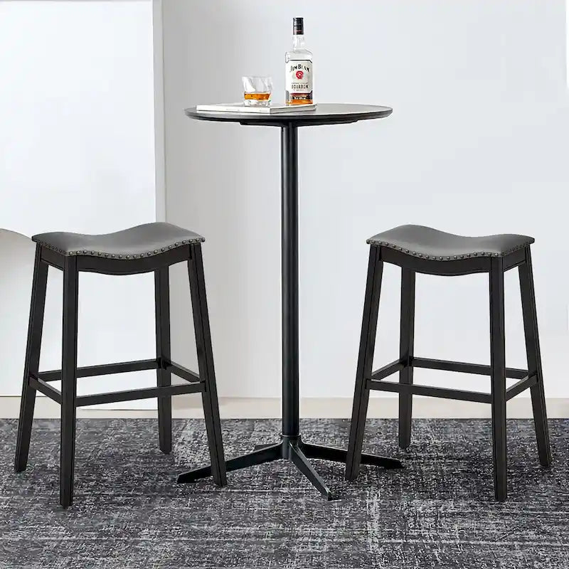 Set of 2 Saddle Bar Stools Bar Height Kitchen Chairs w/ Rubber