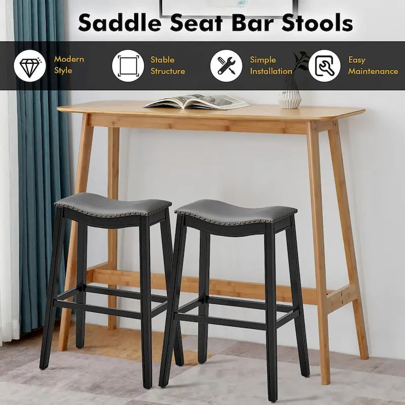 Set of 2 Saddle Bar Stools Bar Height Kitchen Chairs w/ Rubber