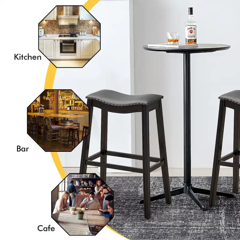 Set of 2 Saddle Bar Stools Bar Height Kitchen Chairs w/ Rubber
