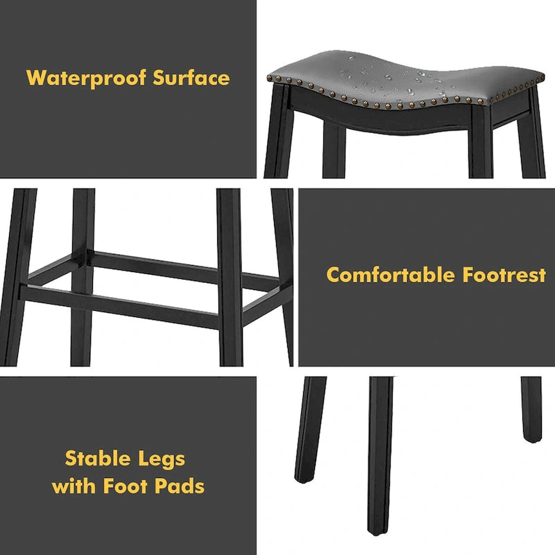 Set of 2 Saddle Bar Stools Bar Height Kitchen Chairs w/ Rubber