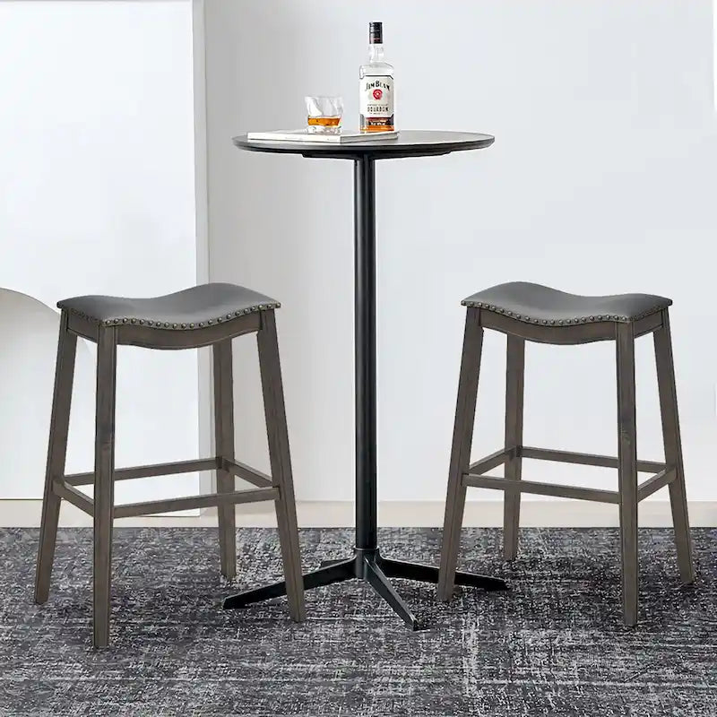 Set of 2 Saddle Bar Stools Bar Height Kitchen Chairs w/ Rubber
