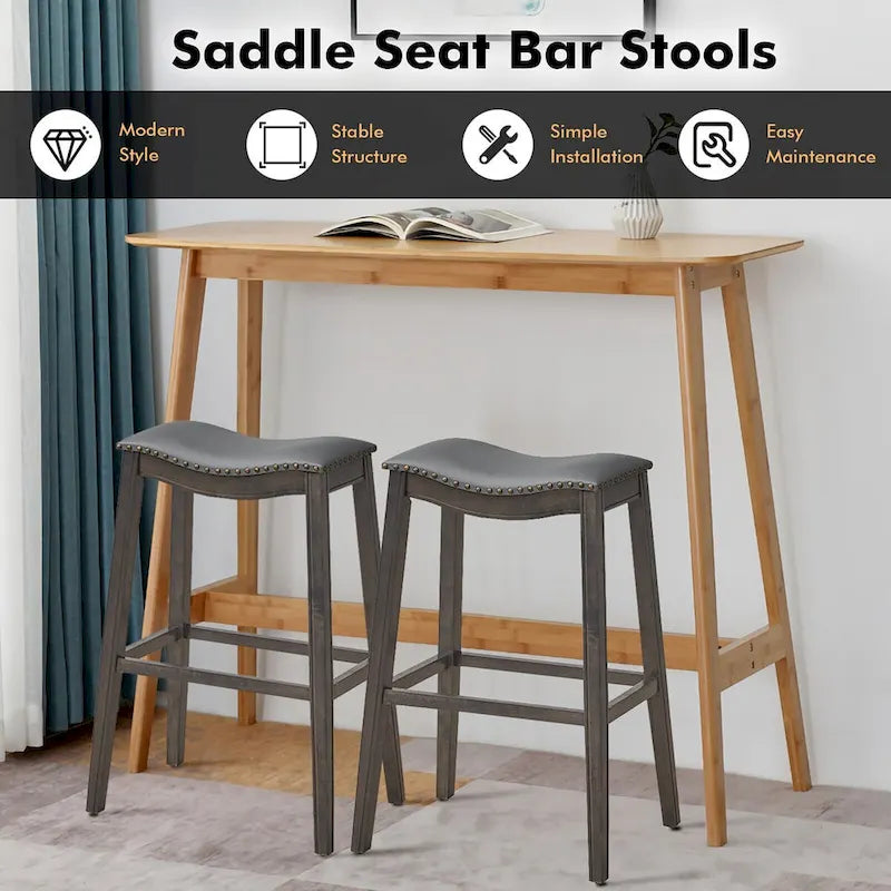 Set of 2 Saddle Bar Stools Bar Height Kitchen Chairs w/ Rubber