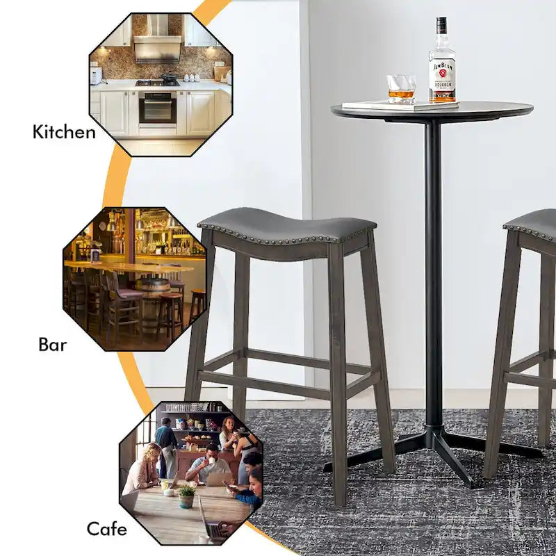 Set of 2 Saddle Bar Stools Bar Height Kitchen Chairs w/ Rubber