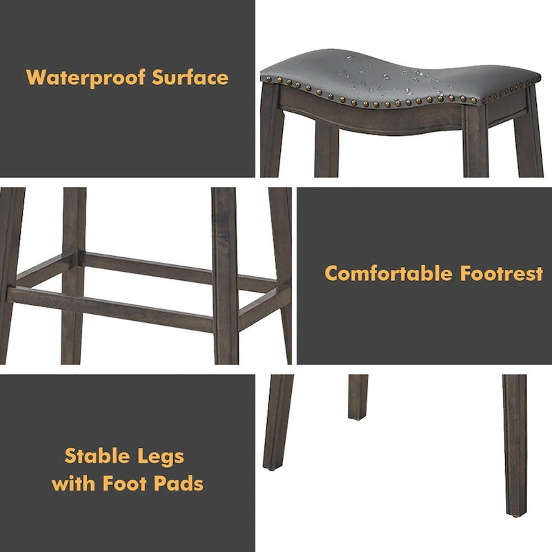 Set of 2 Saddle Bar Stools Bar Height Kitchen Chairs w/ Rubber