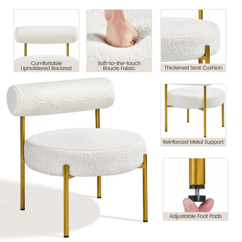 Boucle Gold Metal Legs Accent Chair With Round Padded Seat