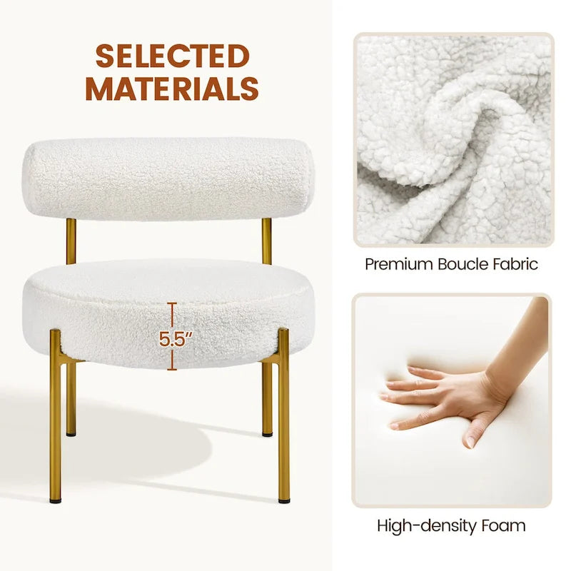 Boucle Gold Metal Legs Accent Chair With Round Padded Seat