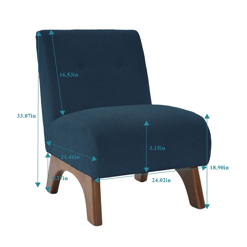 Corduroy Aremless Accent Chair with Solid Wood Legs & Padded Seat