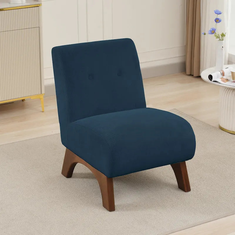 Corduroy Aremless Accent Chair with Solid Wood Legs & Padded Seat